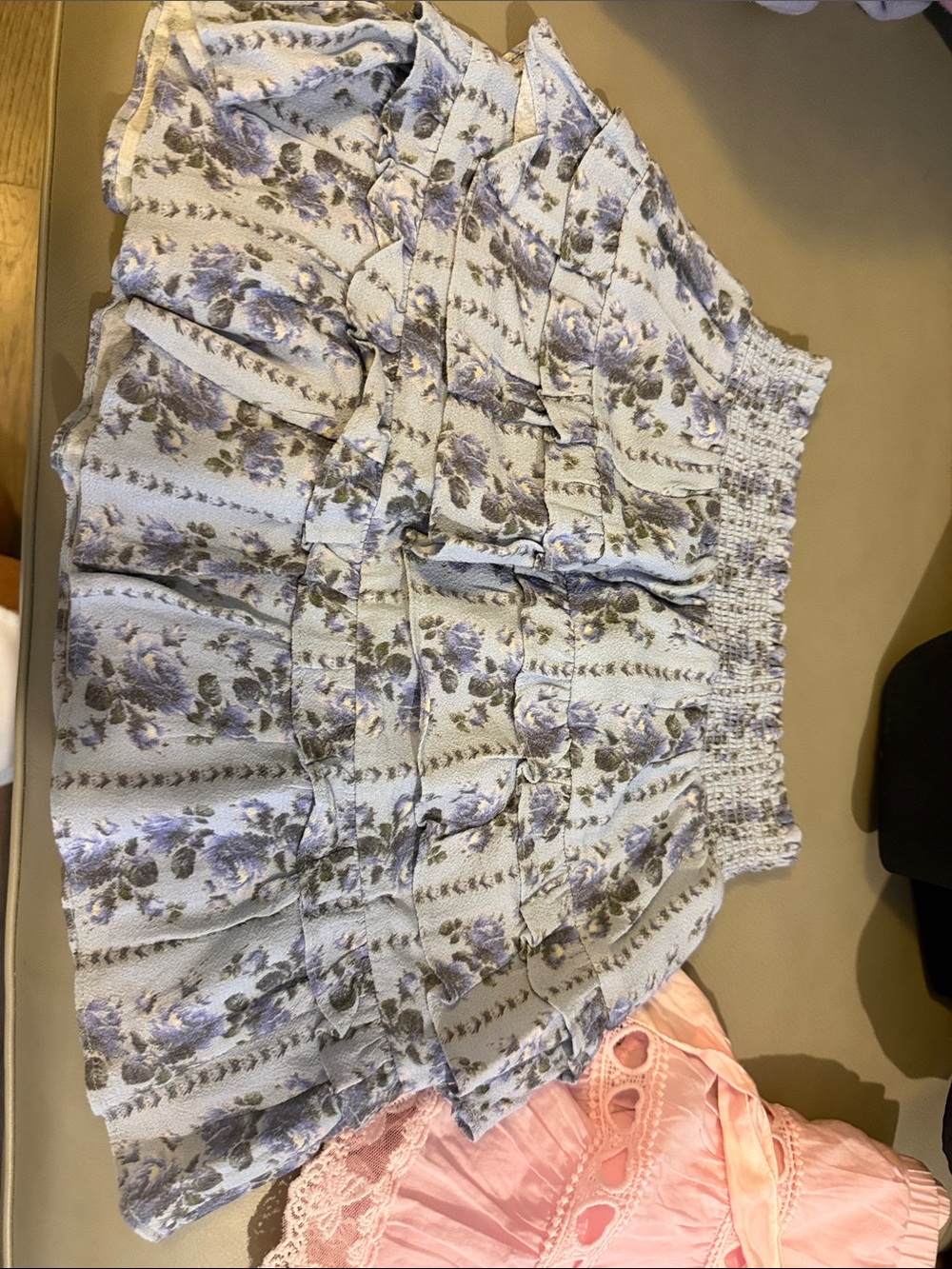 LoveShackFancy Blue and Cream Floral Ruffle Skirt - Girls